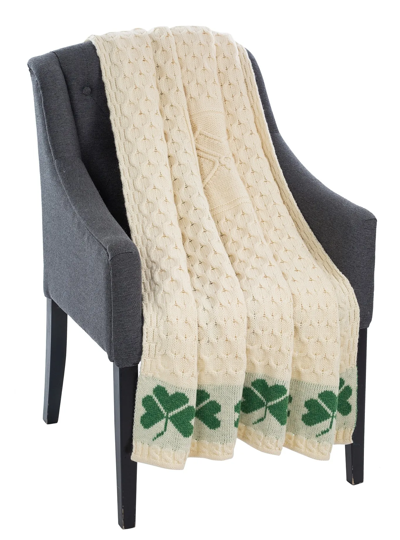 D50756 Merino Wool Shamrock Aran Knit Throw Studio Gaelsong