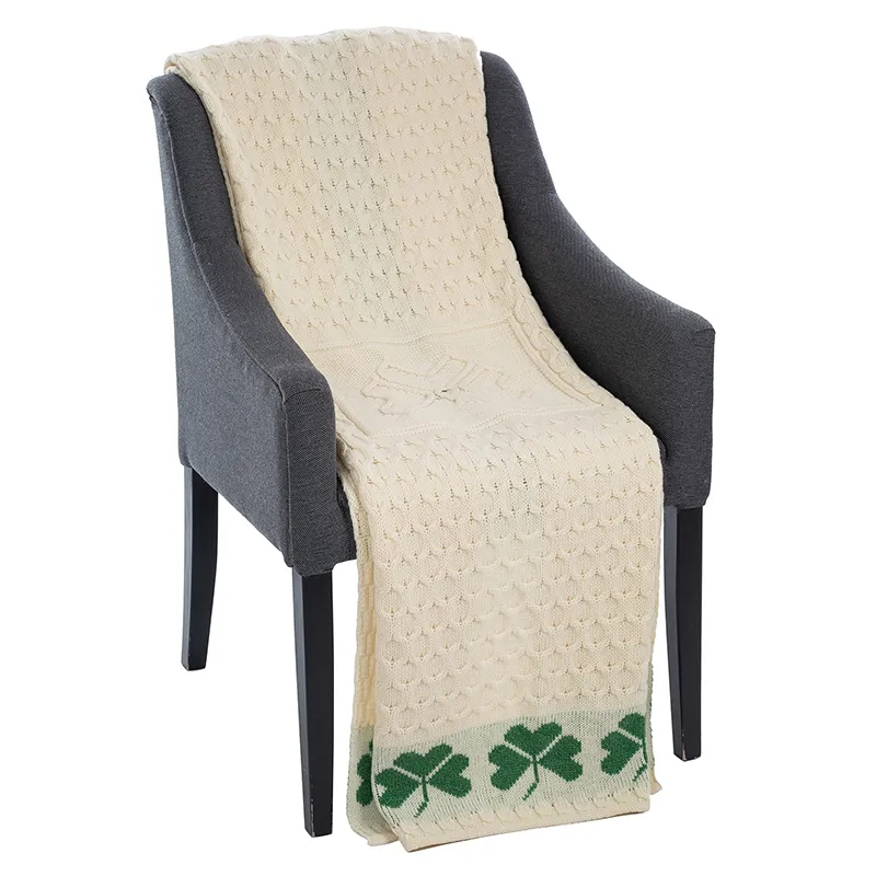 D50756 Merino Wool Shamrock Aran Knit Throw Studio Front Gaelsong
