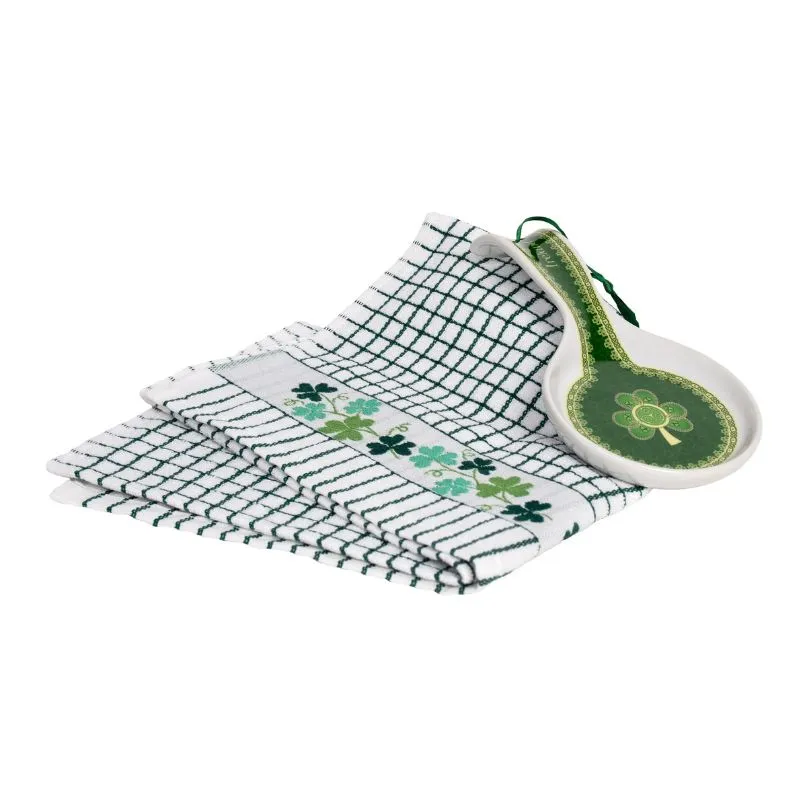Irish Shamrock Kitchen Towel & Spoon Rest Set