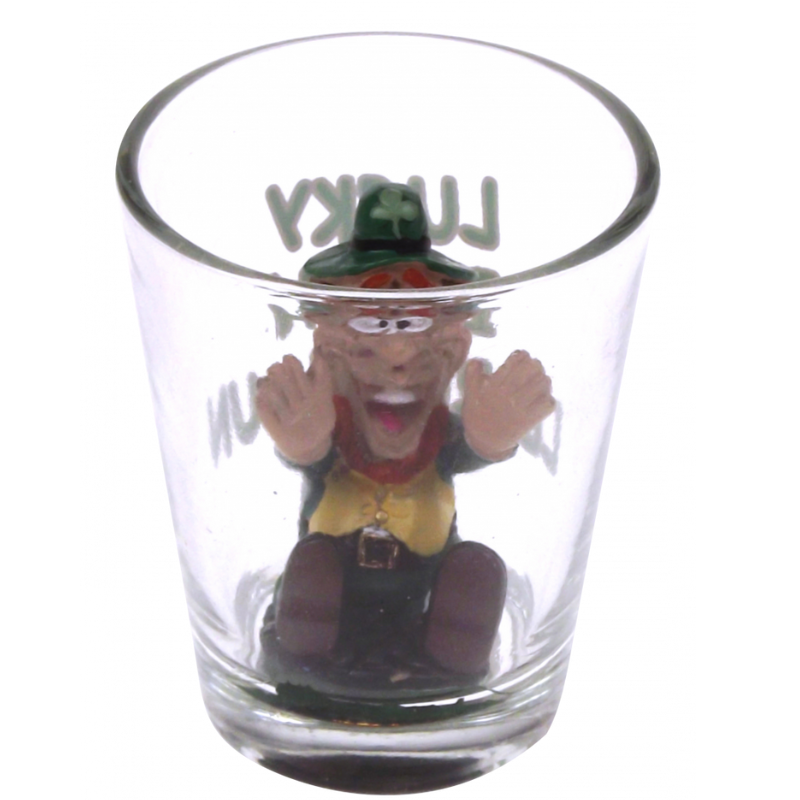 Irish Shot Glass with Funny Leprechaun Figurine view 1