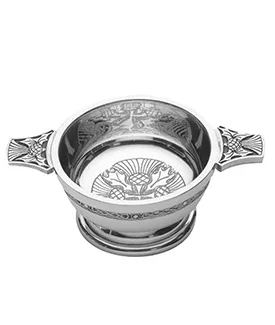 Scottish Thistle Quaich in Polished Pewter