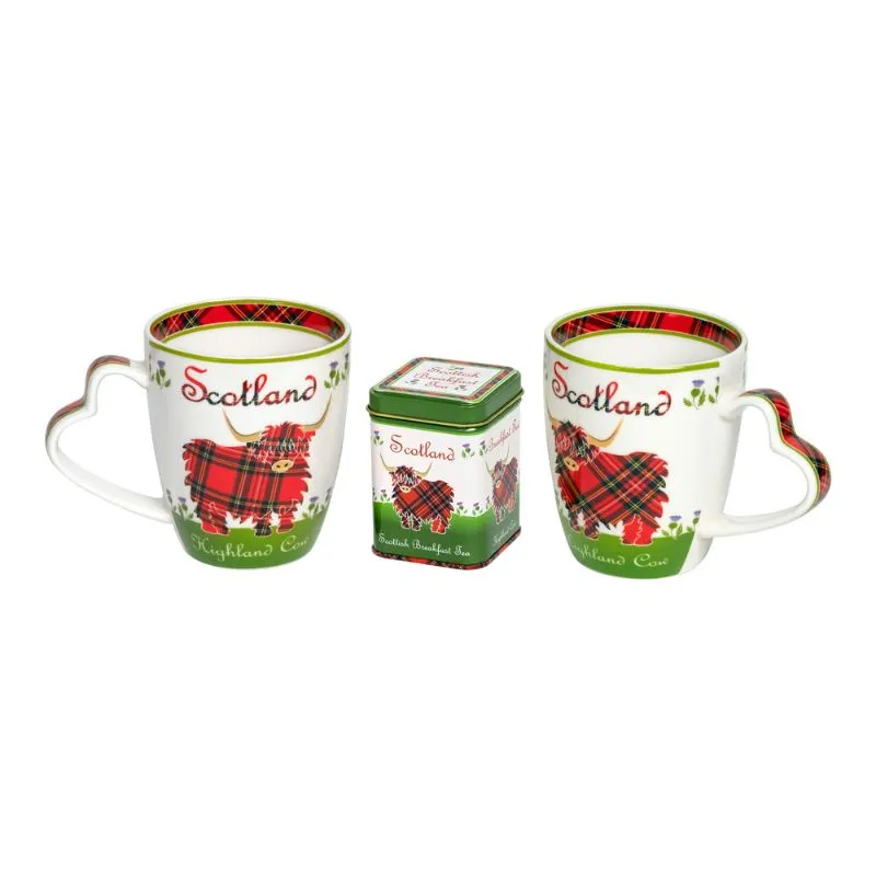 Highland Cow Mug and Tea Bag Holder Made of Bone China Red White Gaelsong