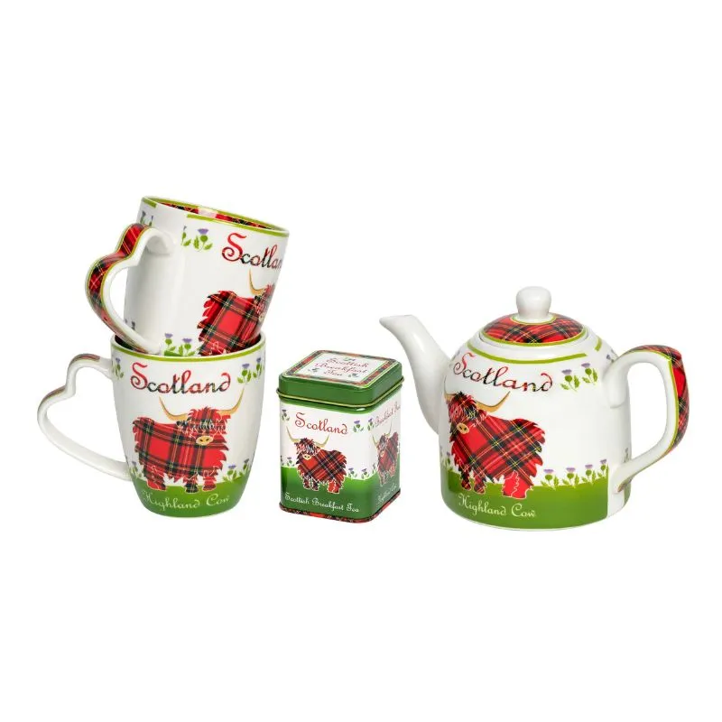 D63032 New Bone China Highland Cow Tea Collection Set of 4 Gaelsong