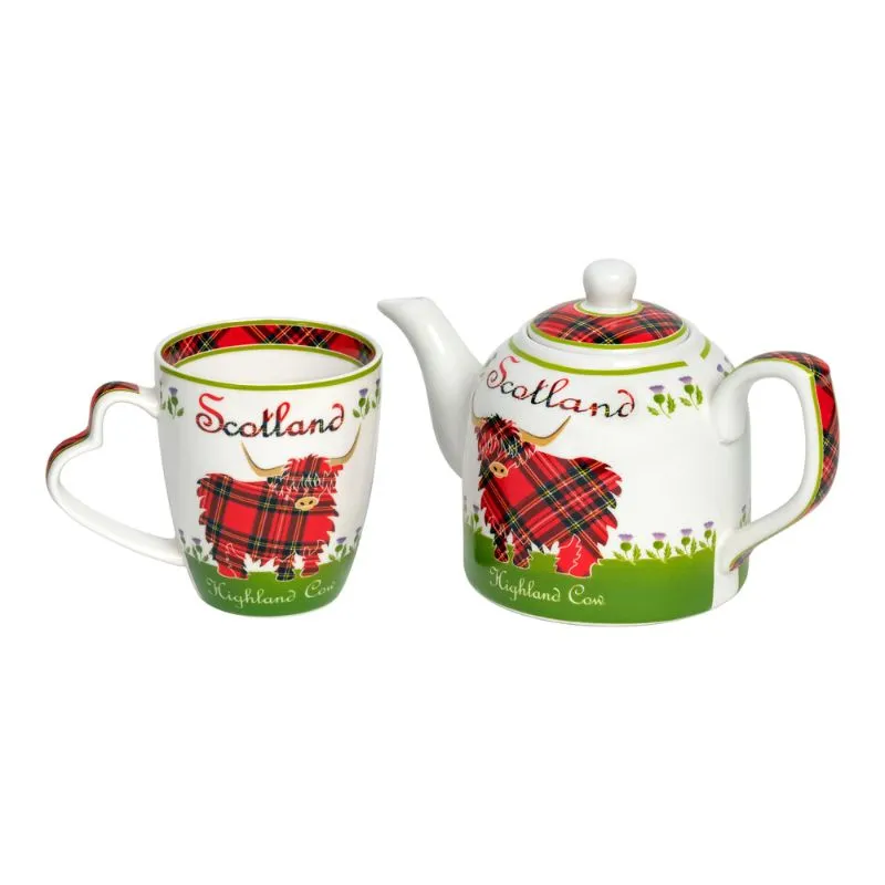 D63032 New Bone China Highland Cow Tea Collection Set of 2 Gaelsong