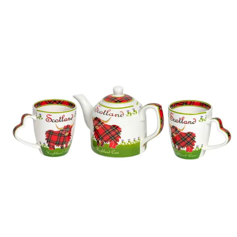 D63032 New Bone China Highland Cow Tea Collection Set of 3 Gaelsong