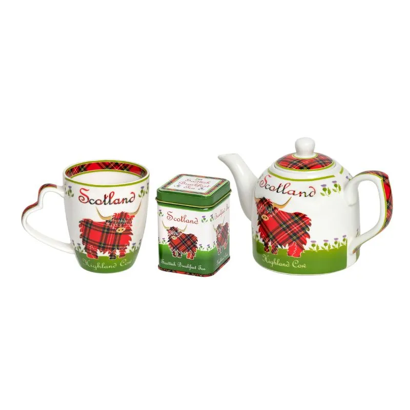 D63032 New Bone China Highland Cow Tea Collection Set of 3 Gaelsong