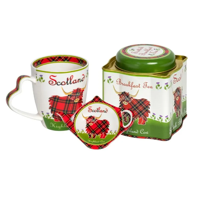 D63032 New Bone China Highland Cow Tea Collection Set of 3 Gaelsong