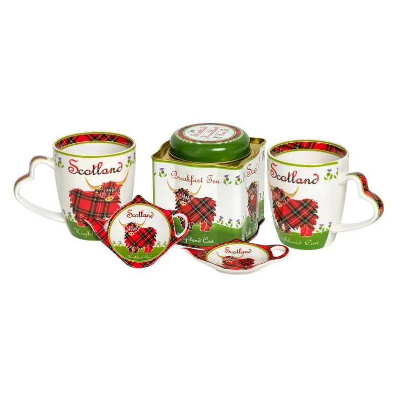 D63032 New Bone China Highland Cow Tea Collection Set of 5 Gaelsong