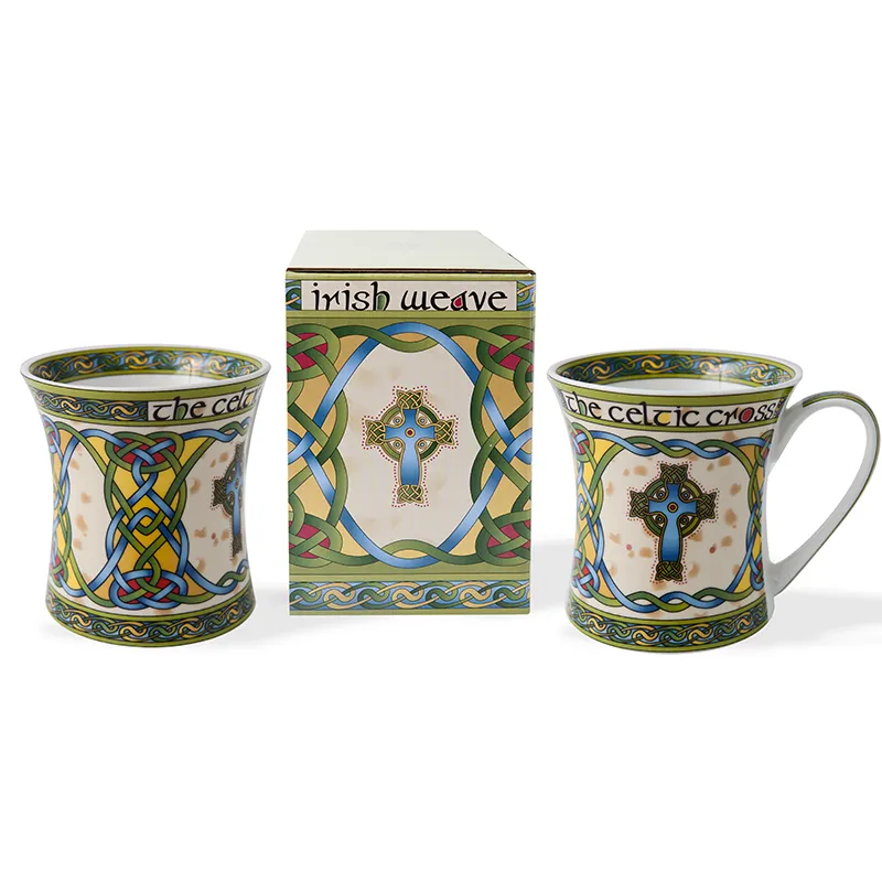 D63073S2 Celtic Cross Irish Mug Set of 2 Studio Gaelsong