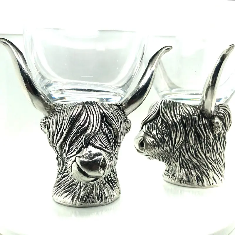 Pewter Highland Cow Wine Glass Set Gaelsong 