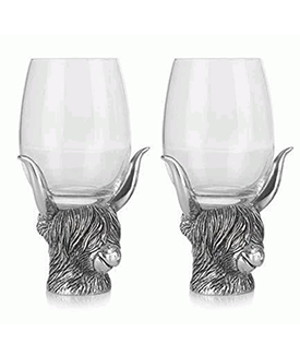 Pewter Highland Cow Wine Glass Set