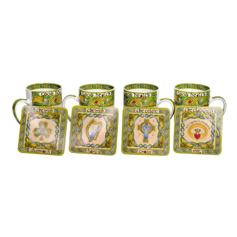  D63125 Traditional Bone China  Set 4 Mugs with 4 Coasters Gaelsong