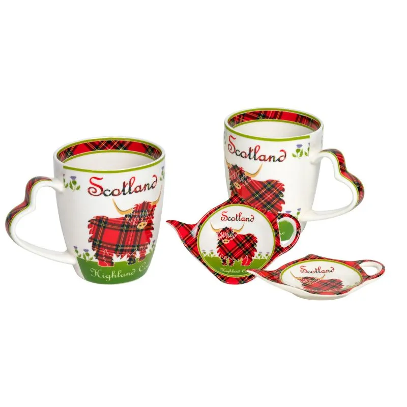 Bone China Highland Cow Mug & Teabag Holder Set