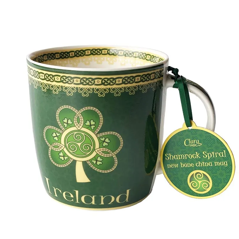D63157 SINGLE MUG Bone China Ireland Shamrock Mug Closeup Handle View Design Gaelsong