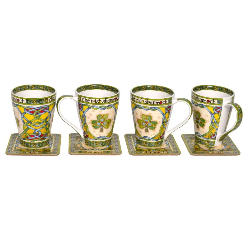 D63160 Bone China Traditional Irish Tea Set 4 Coasters and 4 Mugs Gaelsong