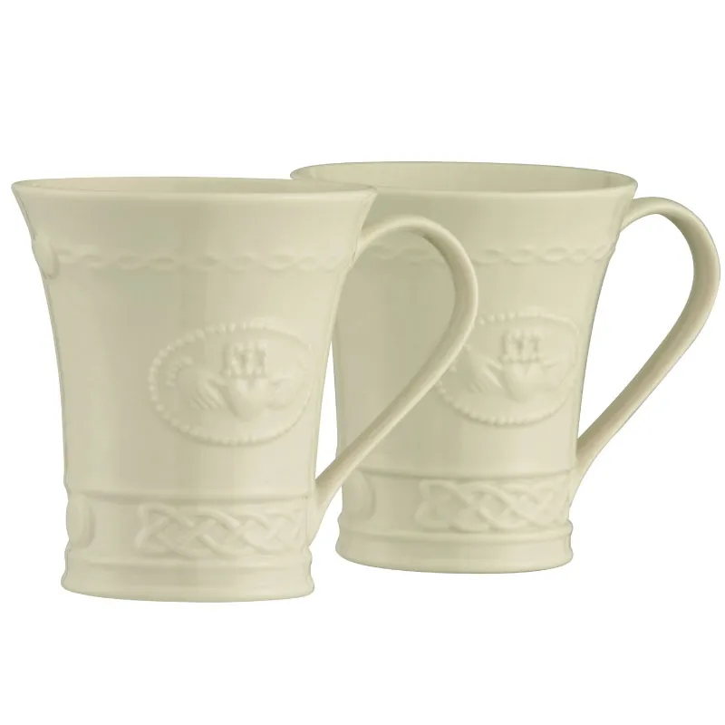 Handcrafted Ceramic Embossed Claddagh Mug Set of 2