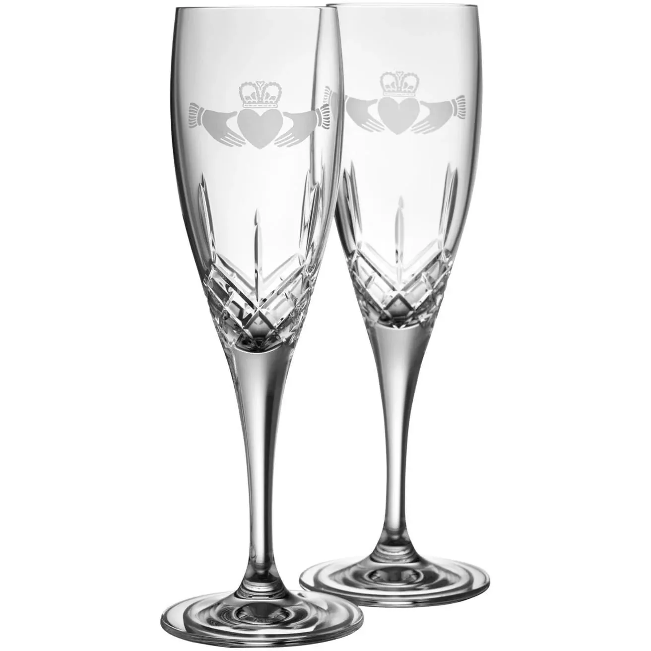 Etched Crystal Claddagh Champagne Flutes Set