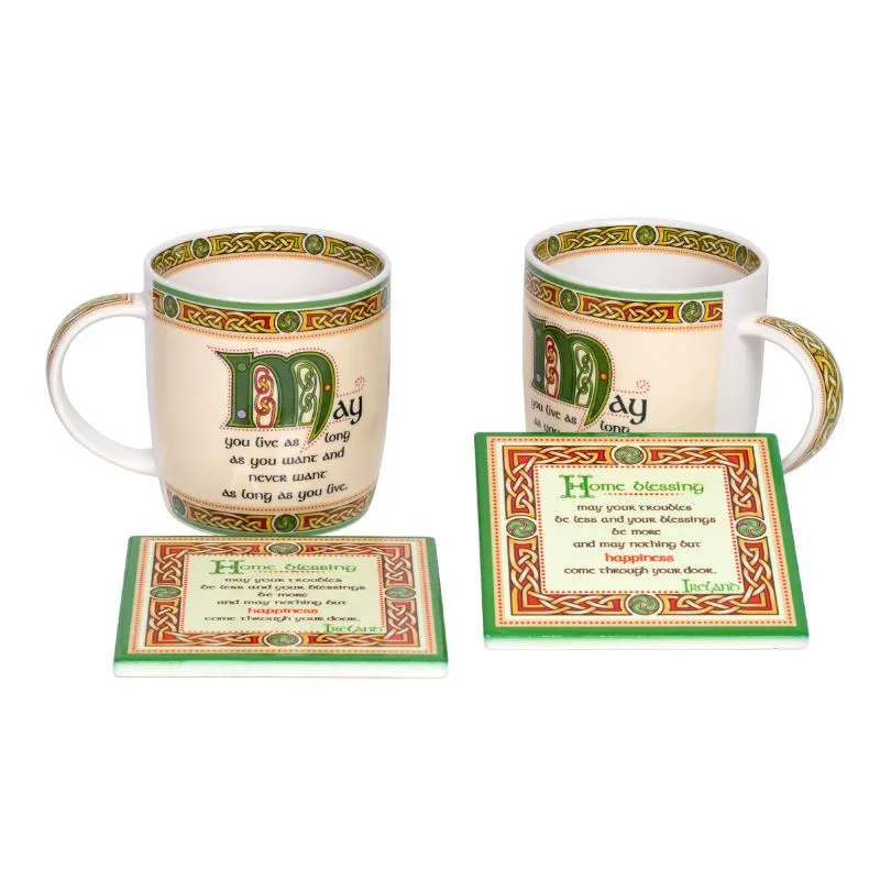 D63175 Irish Blessing Kitchen Accessories set 2 Mugs and Coasters Gaelsong