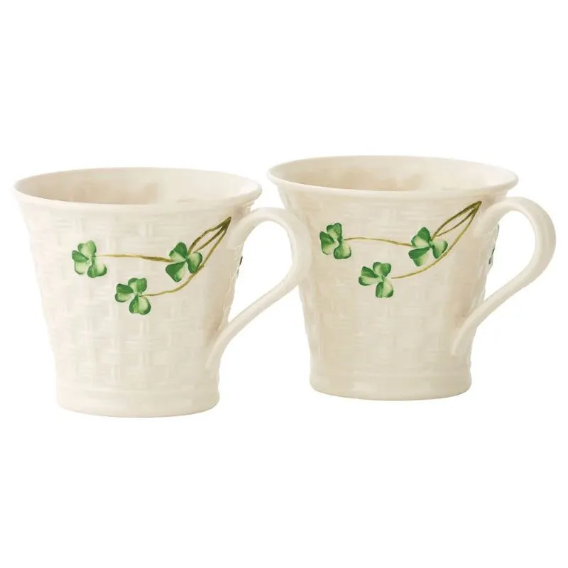 Hand-Painted Shamrock Coffee Mugs With Tray