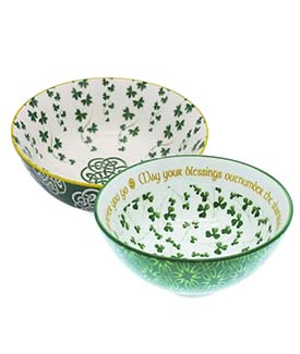 Asorted Irish Shamrock Ceramic Bowls Set of 2