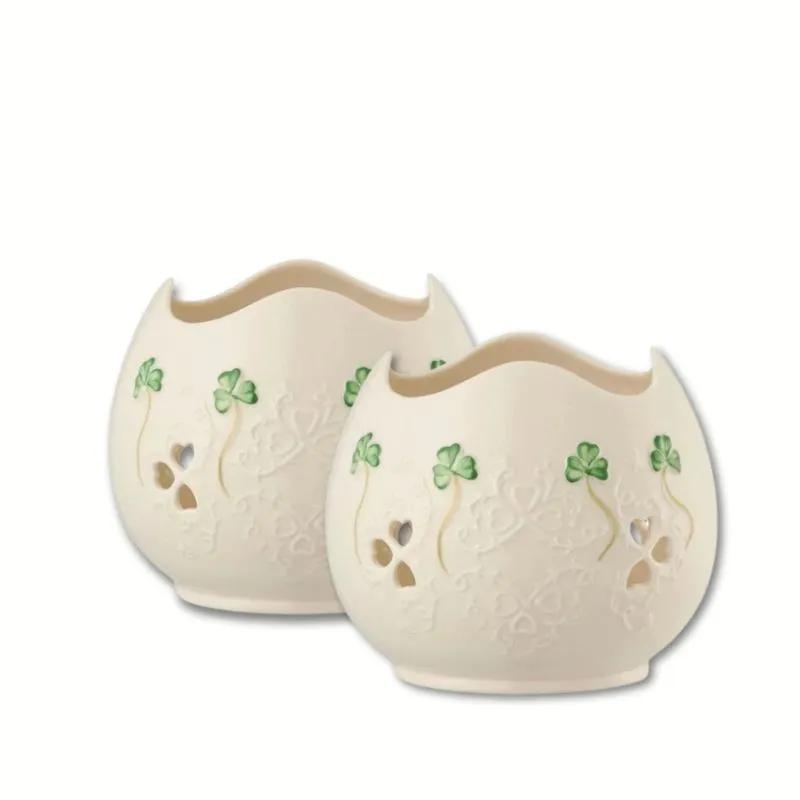 Hand-Painted Shamrock Wedding Gift Votive Set of 2