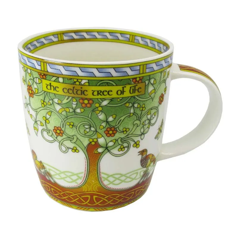 Celtic Tree Of Life Mug Made of Bone China White Green Gaelsong