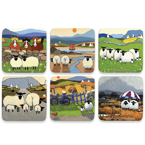 Whimsical Sheep Cork Coaster Set of 6