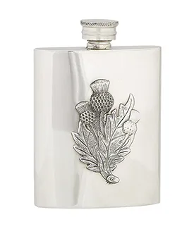 Embossed Thistle Flower Flask in Pewter