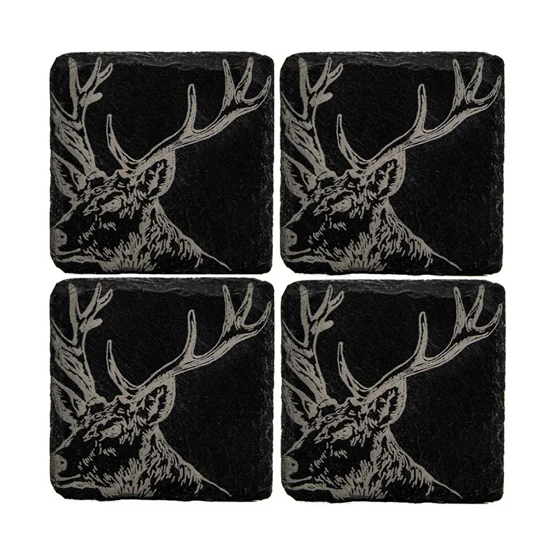 D68694 Handcrafted Natural Slate Stag Coasters Set Studio Gaelsong
