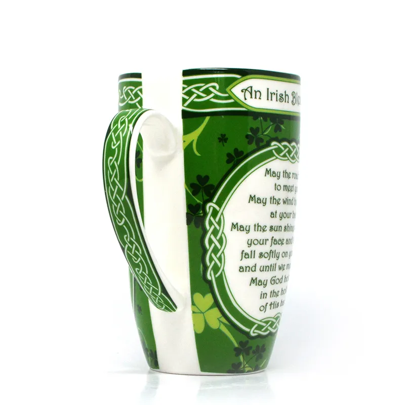 D68700 Colour Shamrock & Irish Blessing Tea Mug Handle View Gaelsong