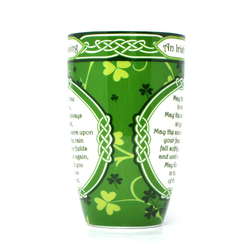D68700 Colour Shamrock & Irish Blessing Tea Mug Side View Gaelsong
