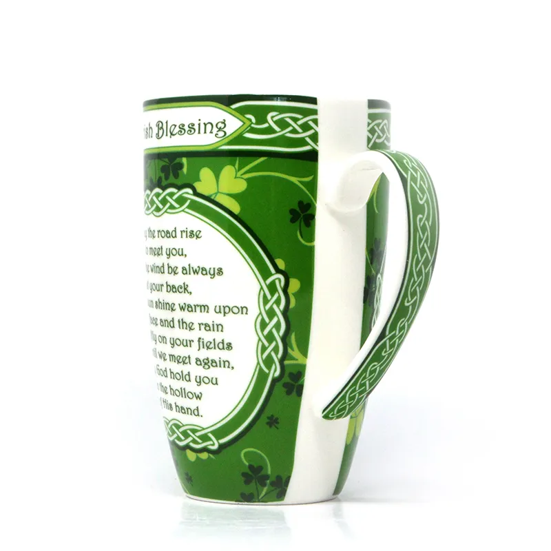 D68700 Colour Shamrock & Irish Blessing Tea Mug Side View Gaelsong