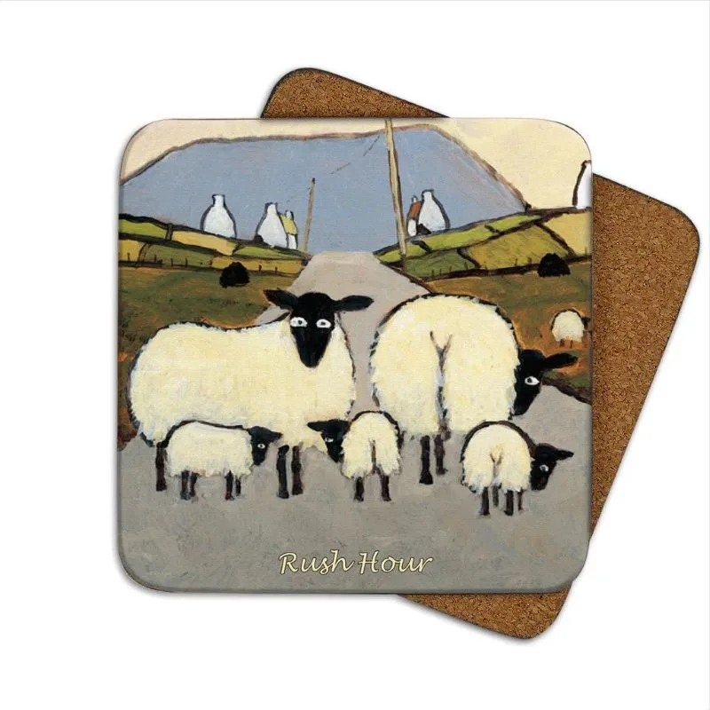 D68711 RUSH COASTER Cork Base Sheep Irish Coaster Gaelsong