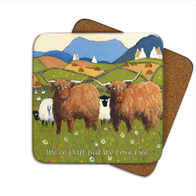 D68711 WE LOVE EWE Cork Base Sheep Irish Coaster Gaelsong