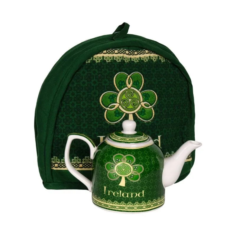 D68717 Celtic Spiral Shamrock Dinnerware Set of 2 Teapot and Tea Cosy Gaelsong