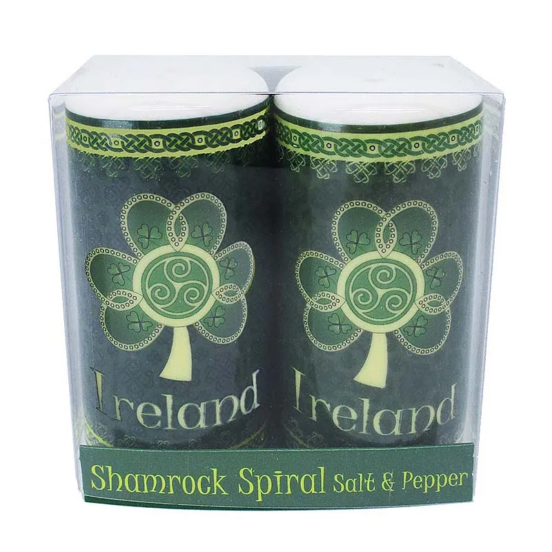 D68717 SALT PEPPER Celtic Spiral Shamrock Dinnerware Set Box Gaelsong