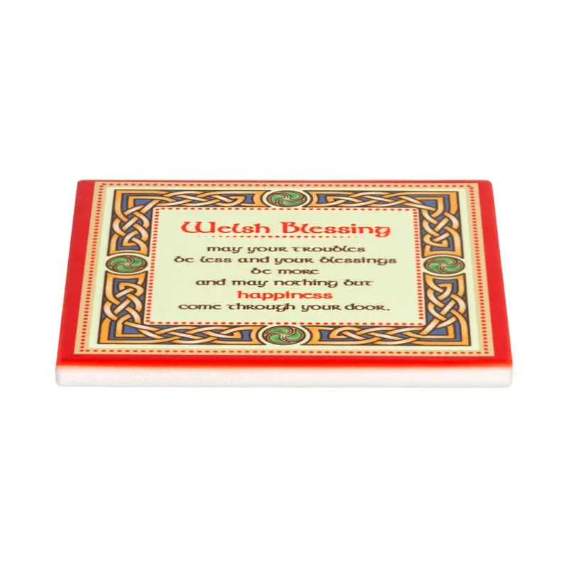 D68738 Colorful Welsh Coaster & Porcelain Mug Set Gaelsong