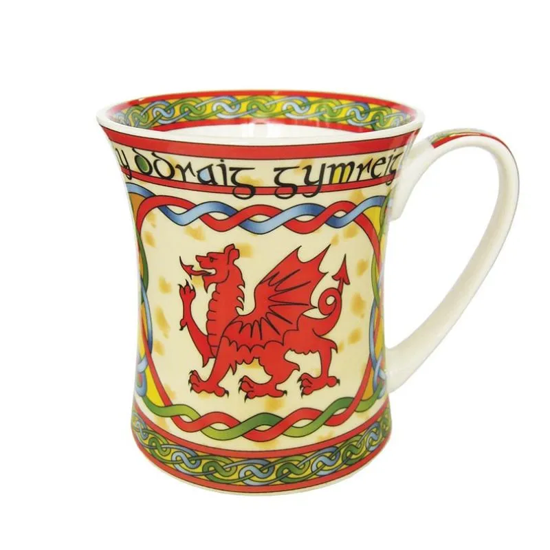 D68738 Colorful Welsh Coaster & Porcelain Mug Set Gaelsong