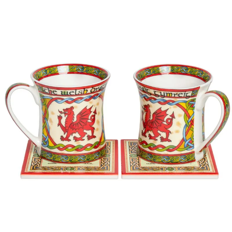 Colorful Welsh Coaster & Porcelain Mug Set