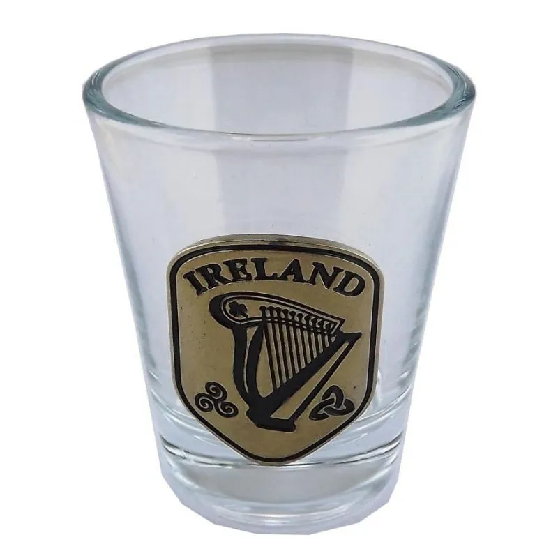 D68745 Irish Souvenir Shot Glasses with Pewter Engravings Set of 3 Gaelsong