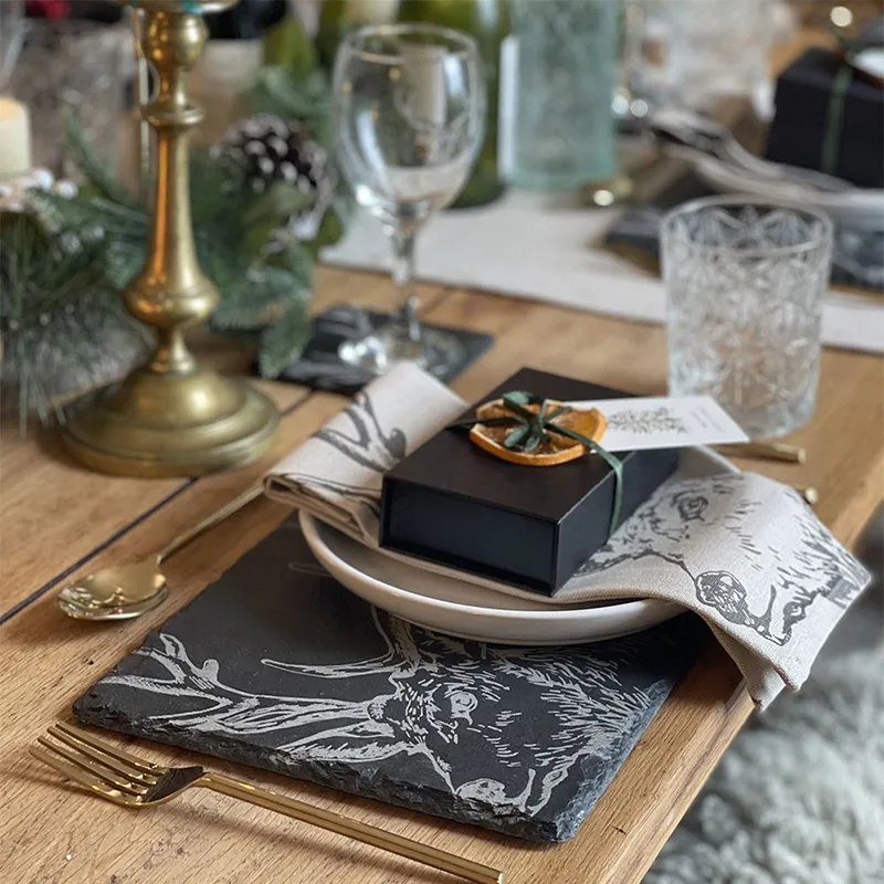 D80074 Handmade Slate Regal Stag Placemats Lifestyle Gaelsong
