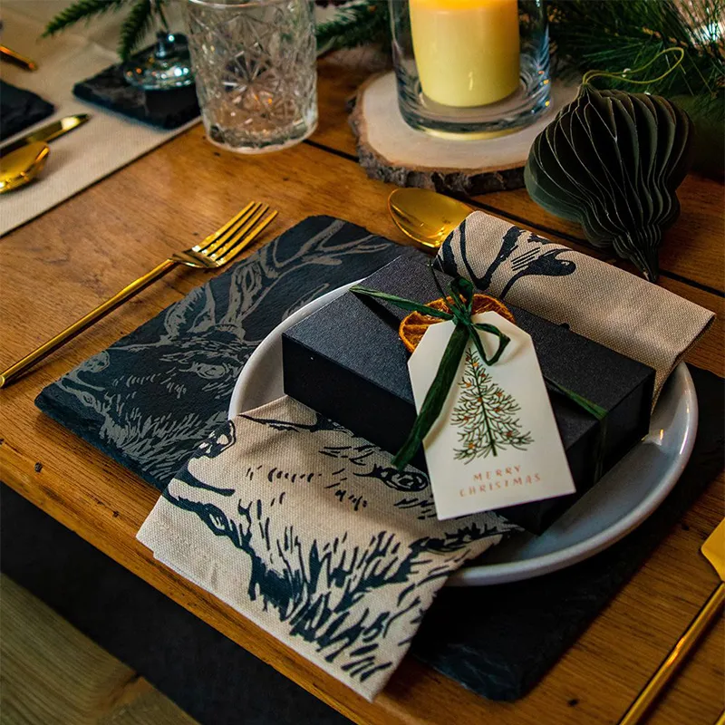 D80074 Handmade Slate Regal Stag Placemats Lifestyle Presentation Gaelsong