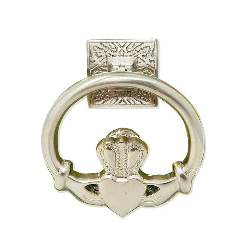 D91222 Brass Claddagh Door Knocker SATIN NICKEL Gaelsong