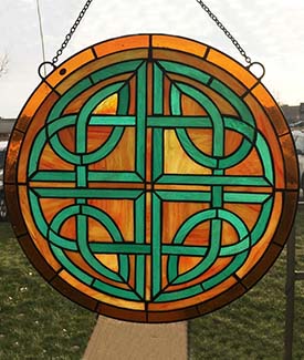  Burnt Orange Round Celtic Stained Glass Panel