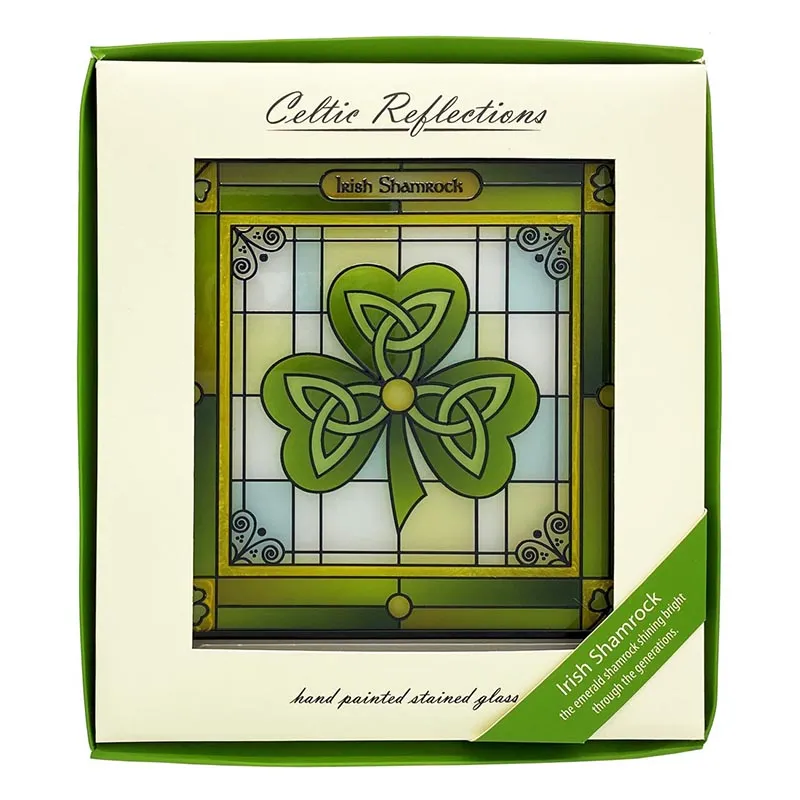 D91295 Stained Glass Shamrock Suncatcher Packaging Gaelsong