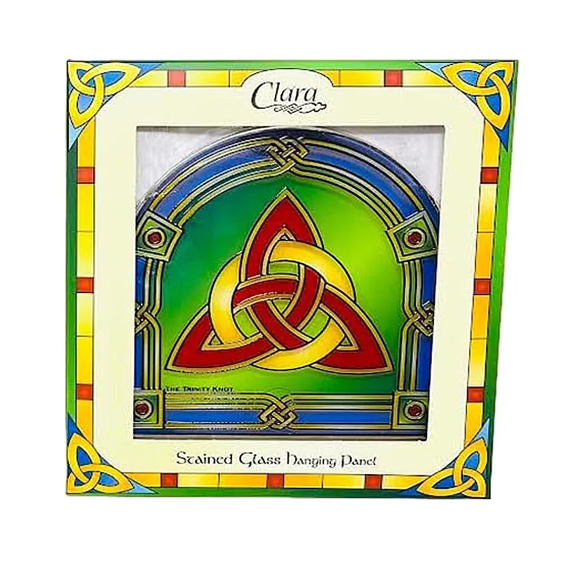 D91296 Trinity Celtic Knot Stained Glass Panel Studio Packaging Gaelsong