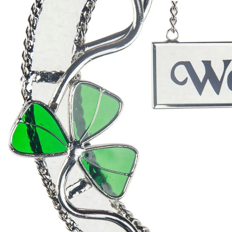 D91319 Handcrafted Glass Shamrock Welcome Wreath Closeup Design Gaelsong