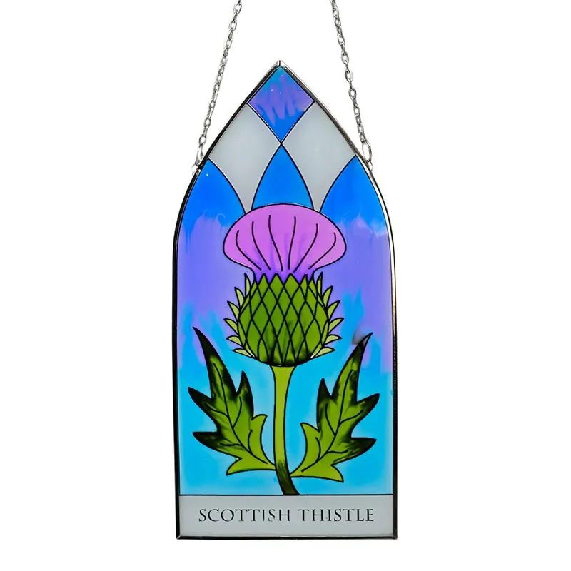 Vintage Style Thistle Stained Glass Window Panel