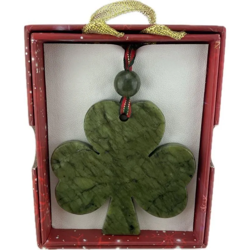 D91334  Hand Carved Connemara Marble Christmas Hanging Ornament Shamrock Gaelsong