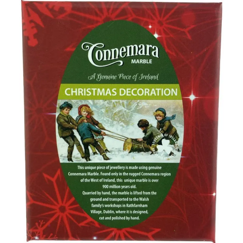 D91334  Hand Carved Connemara Marble Christmas Hanging Ornament Gaelsong